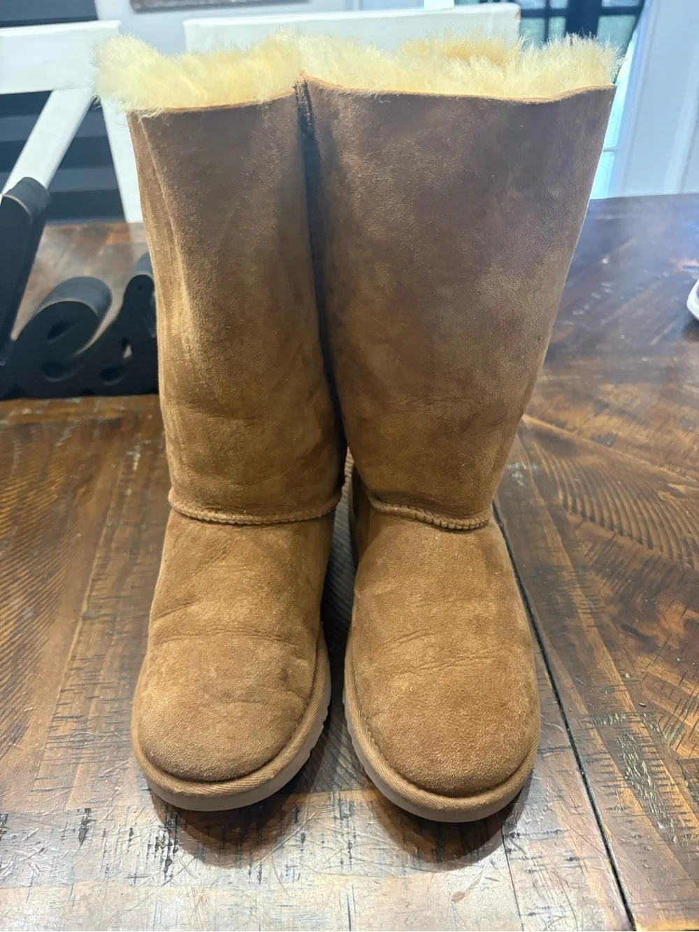 UGG Kids Chestnut Suede Shearling-Trim Bow Back Boots